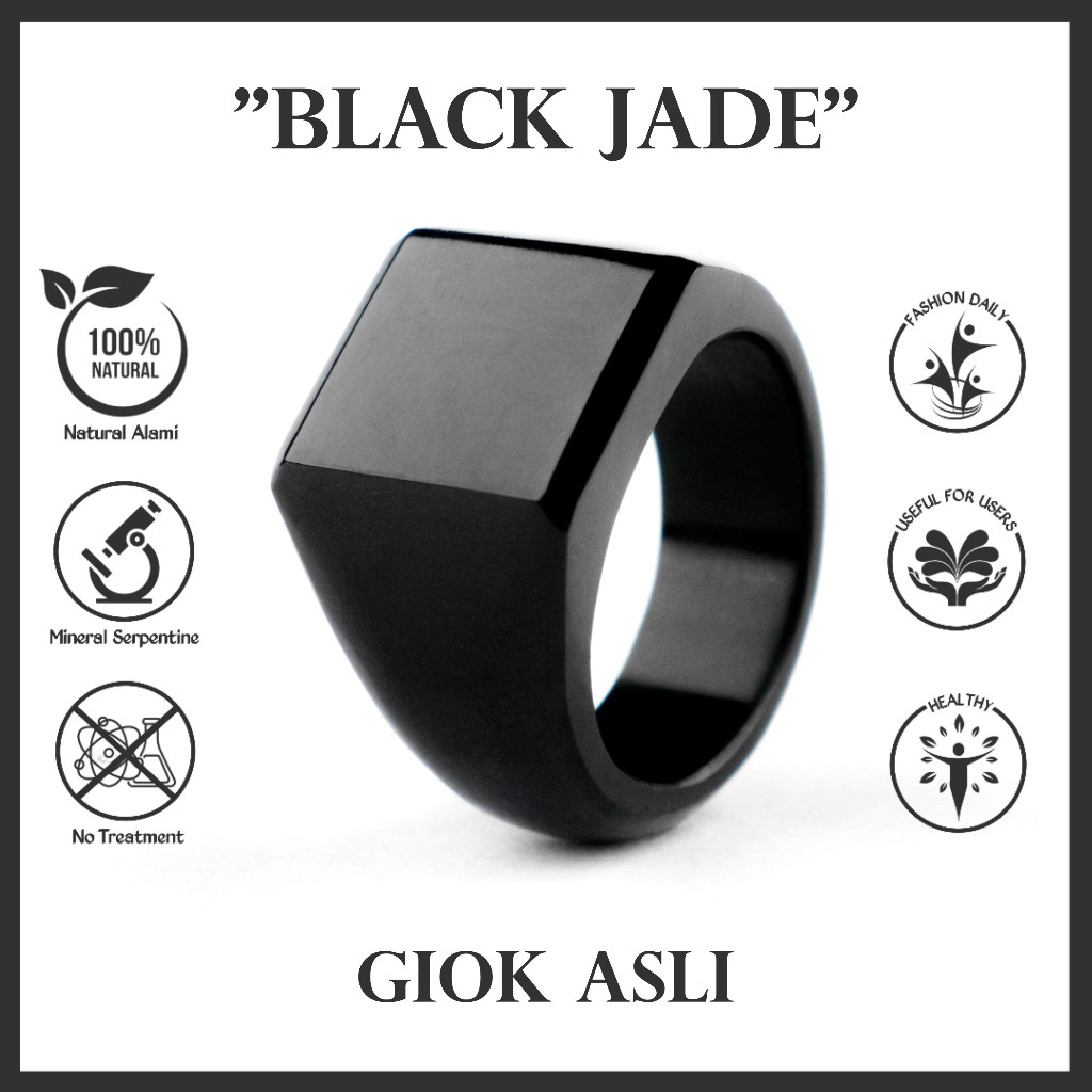 Cincin Pria Batu Giok Hitam Asli Natural Black Jade Original