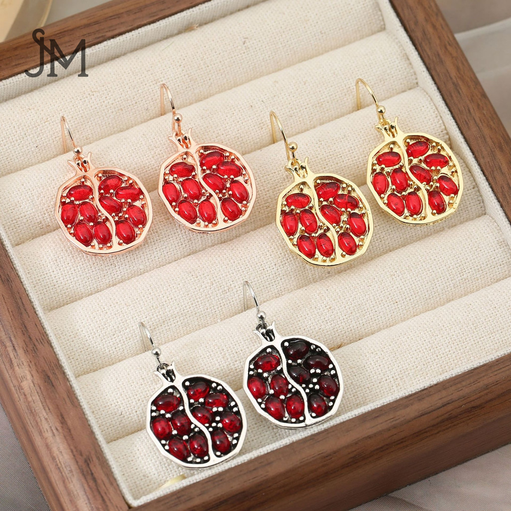 JoyMe Anting-anting wanita biji delima merah