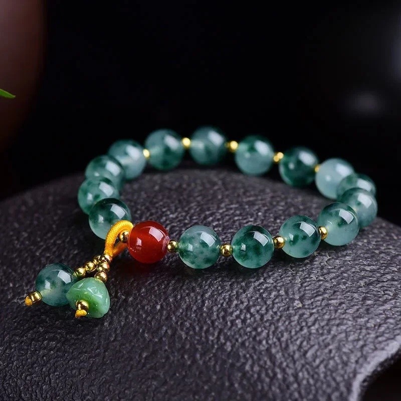 (Pengiriman cepat) Jade 10mm Aquatic Agate Beads Gelang Elastis Adjustable Bangle Perhiasan Aksesori