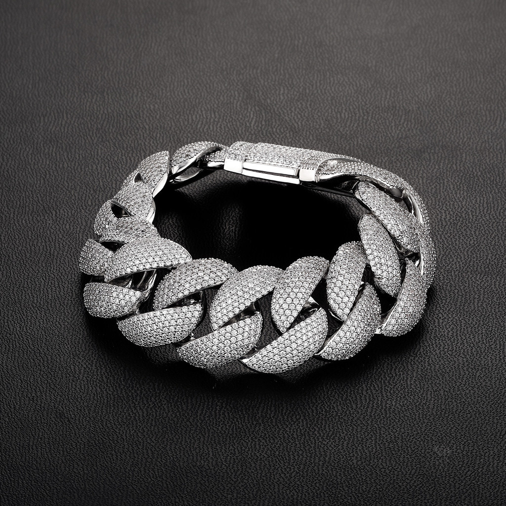 Hip Hop Penuh Berlian Kuba Rantai Kalung Pria 24MM Emas Asli Berlapis Zircon Gelang Aksesoris Pria T