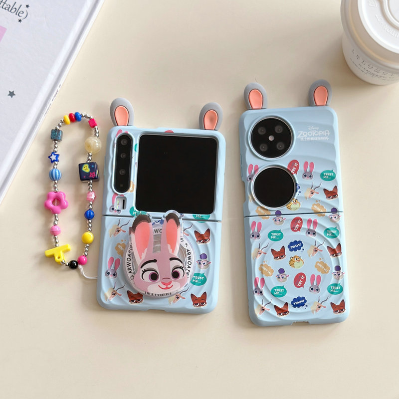 Casing ponsel lipat untuk Huawei Pura X Desain Boyang Lucu Zootopia dengan Braket Magnetik Gelang, c