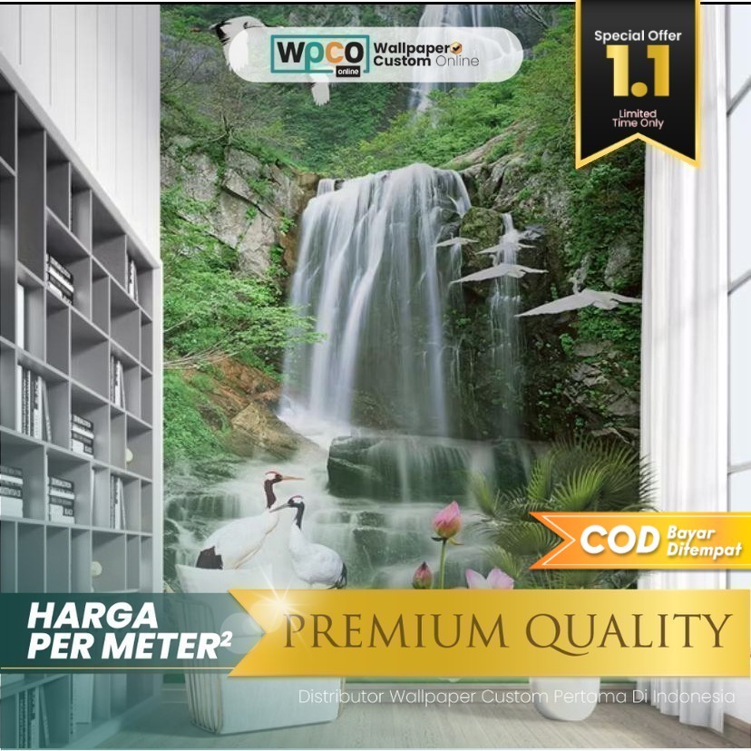 Wallpaper Custom Ruang Tamu Gambar Air Terjun Motif Nature Premium