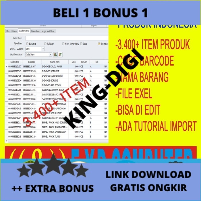 PROMO IMPORT 3.400 ITEM IPOS4 IPOS5 DATA PRODUK INDONESIA PROGRAM KASIR
