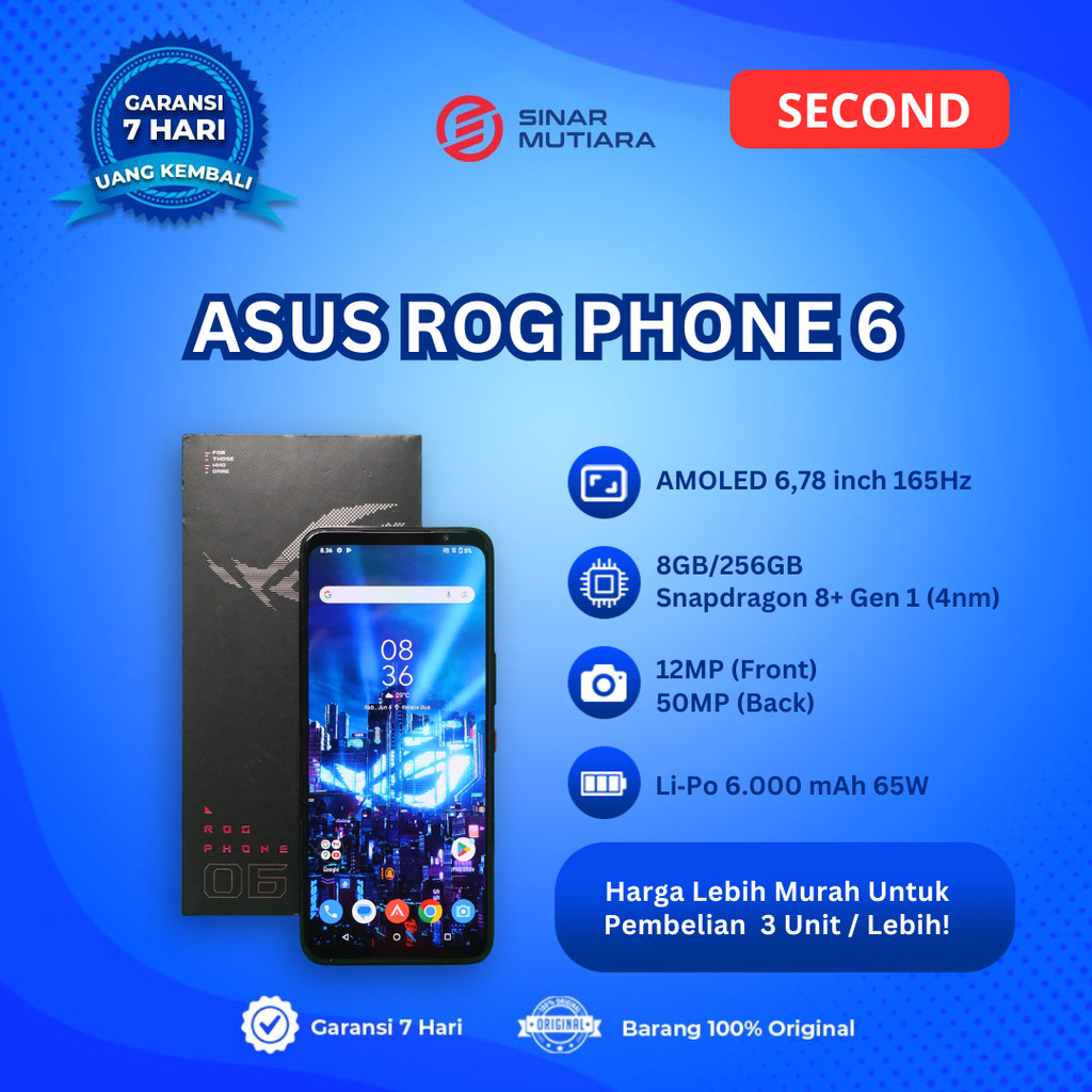 ASUS ROG PHONE 6 8/256 GB HP SECOND ORIGINAL SINAR MUTIARA CELL