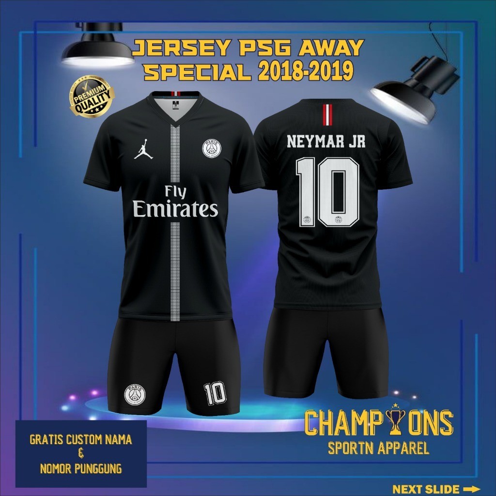 Jersey PSG AWAY 2018-2019 Ligue 1-Bahan Dryfit & Full Printing, Free Custom Nama dan Nomor