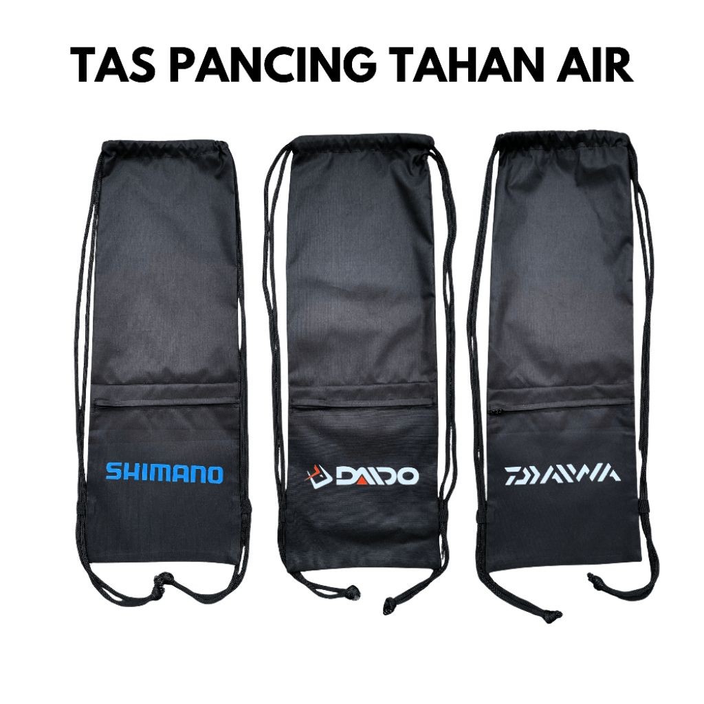 Bisa (COD) Tas Serut Joran Pancing & Reel 2 Kantong Bahan Waterproof Premium
