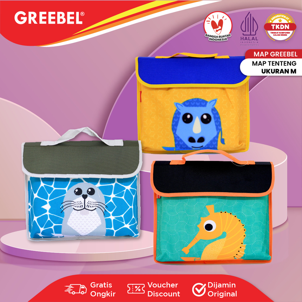 GREEBEL Tas Map Kain Karakter Hewan Lucu 614 M (1PCS) Tote Bag Anak Sekolah Map Tenteng Anak