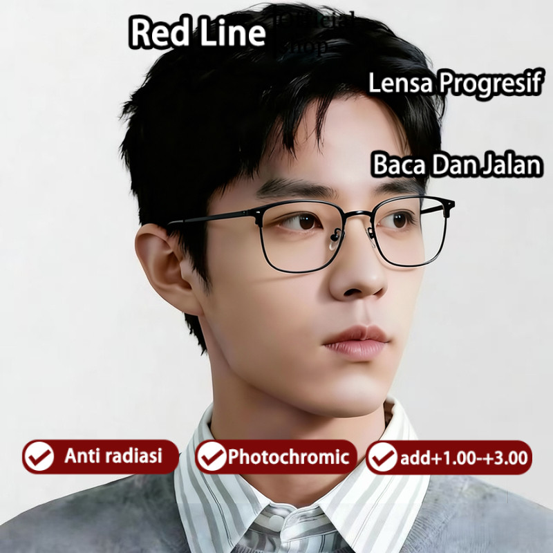 Red Line Kacamata Progresif Pria | Kacamata Baca Plus Progresif Auto Focus | Pria Photocromic Anti B