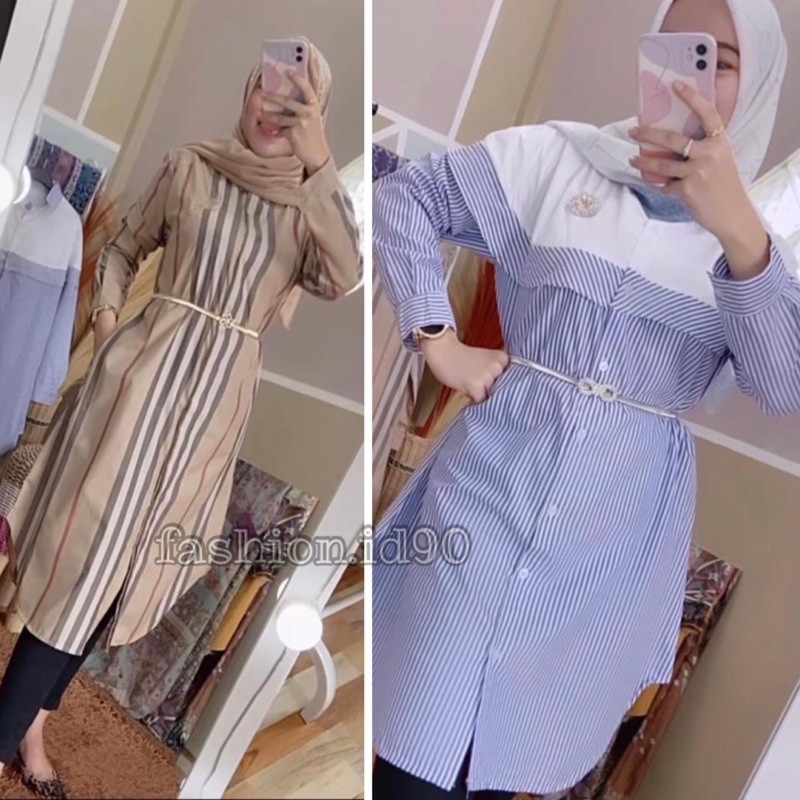 =TREND STYLE MUSLIM=[ dinar_mall789 ] FASHION.ID90 TUNIK KEMEJA KOMBINASI KEMEJA SALUR BIRU DAN BB K