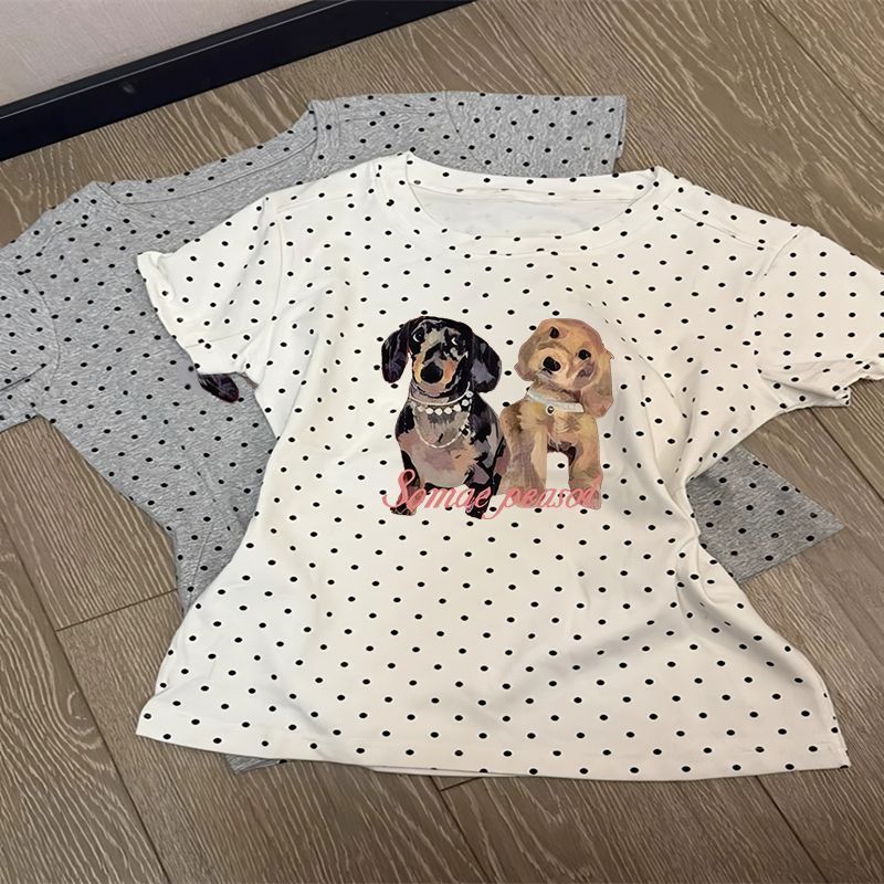 MYCASSI Kaos Wanita Polkadot Korea T-shirt Atasan Lengan Pendek Wanita Kekinian