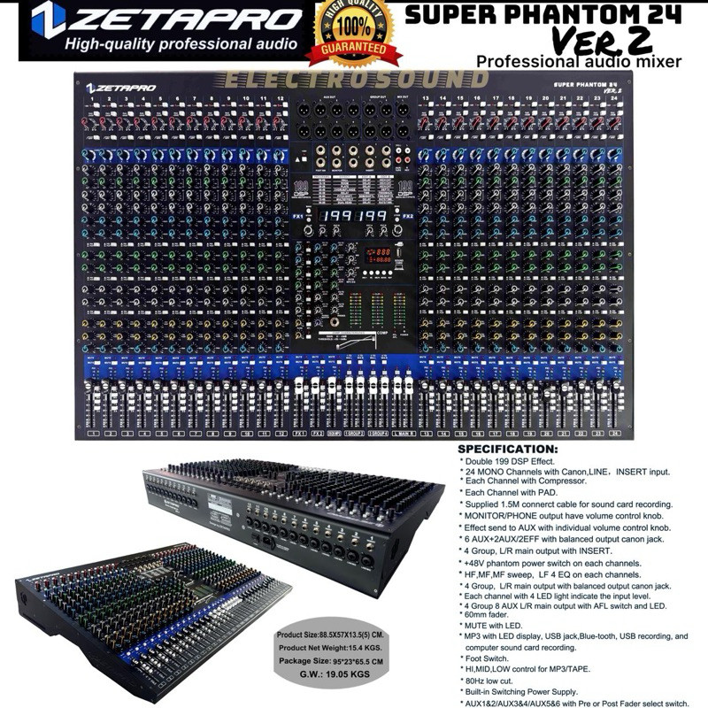 MIXER AUDIO ZETAPRO SUPER PHANTOM 24 VER 2, COMPRESSOR, DOUBLE EFFECT / Zetapro Original