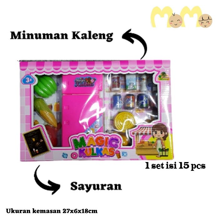 Best Seller - MAINAN ALAT DAPUR MINIATUR KULKAS DAPUR PINK MURAH / 15 PCS SET