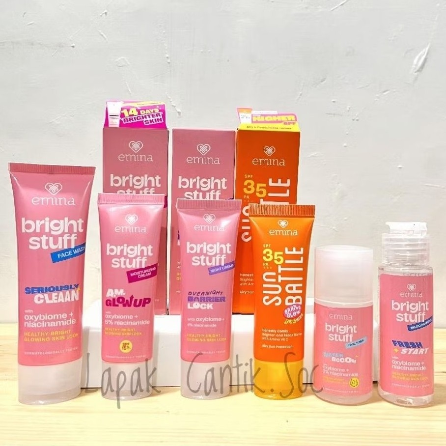Emina Bright Stuff Paket Hemat Lengkap isi 6 produk Mencerahkan [Micellar, Face Wash, Toner, Moist D