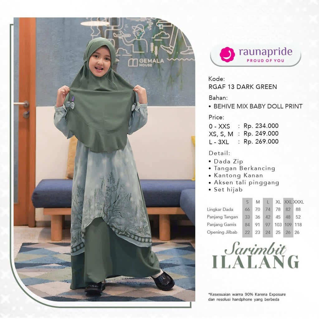 RAUNA GAMIS ANAK RGAF 13 DARK GREEN
