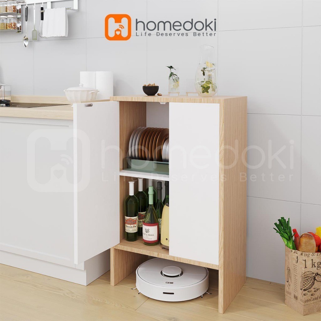 Homedoki Lemari Dapur Kayu/Rak Dapur Minimalis/Lemari Dapur Serbaguna/Rak Dapur