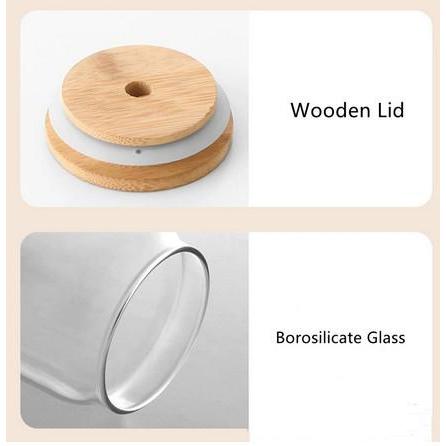 gelas kaca model kaleng cola tutup bambu / glass cup bamboo lid 500ml