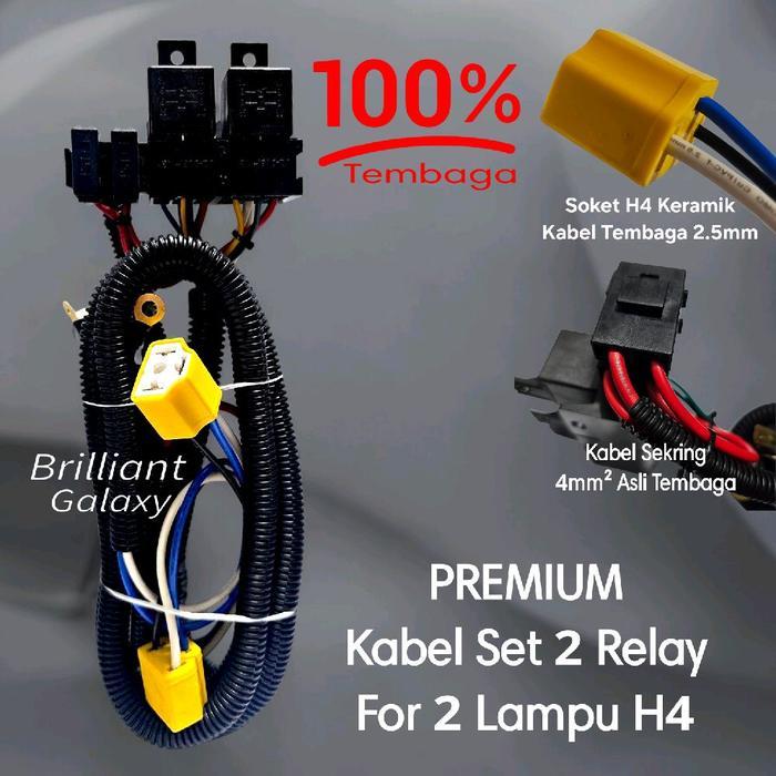 PREMIUM Kabel Set Relay BOSCH HELLA - 2 Relay 2 Lampu for H4 - Tanpa Halogen - 2 Relay HELLA, Tanpa 