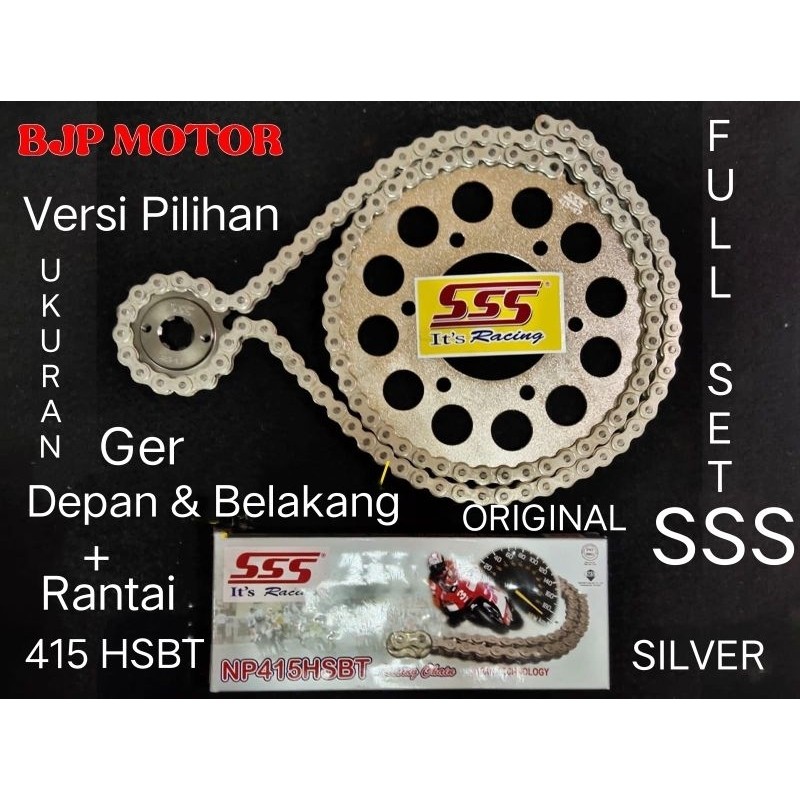 Gear Set FULL SSS 415 SMASH /SHOGUN 125 Paketan Rantai SSS 415 HSB-T 110L / 120L SILVER  Dengan Pili
