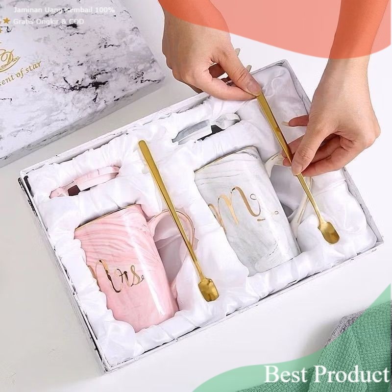 Gelas Marbel Keramik | Couple Gift Set Gelas Keramik Hampers Souvenir Mug Cangkir Cantik Parsel Leba