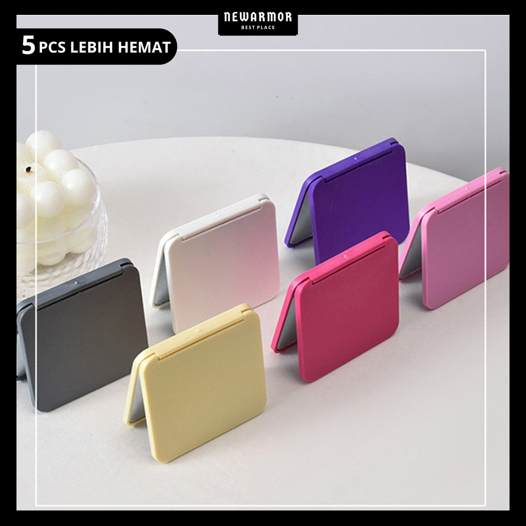 PAKET 5 PCS Compact Mirror Lipat Double Sided Kaca Mini Make Up Desain Simple Polos Portable Tidak M