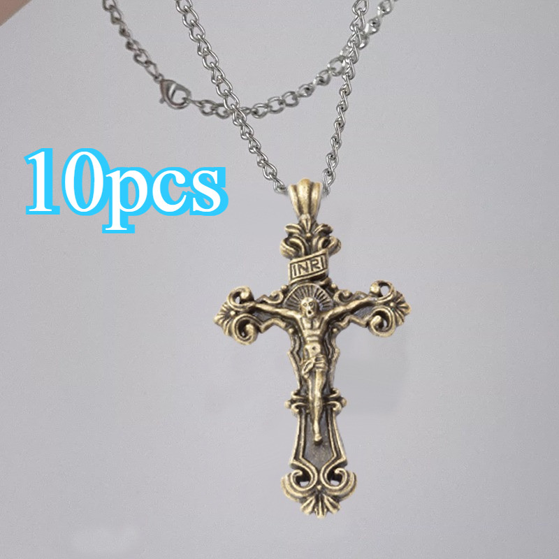 10 Pcs Set Komponen Kalung Diy Liontin Salib Perunggu Konektor Liontin Bandul Kalung Gelang Salib Co