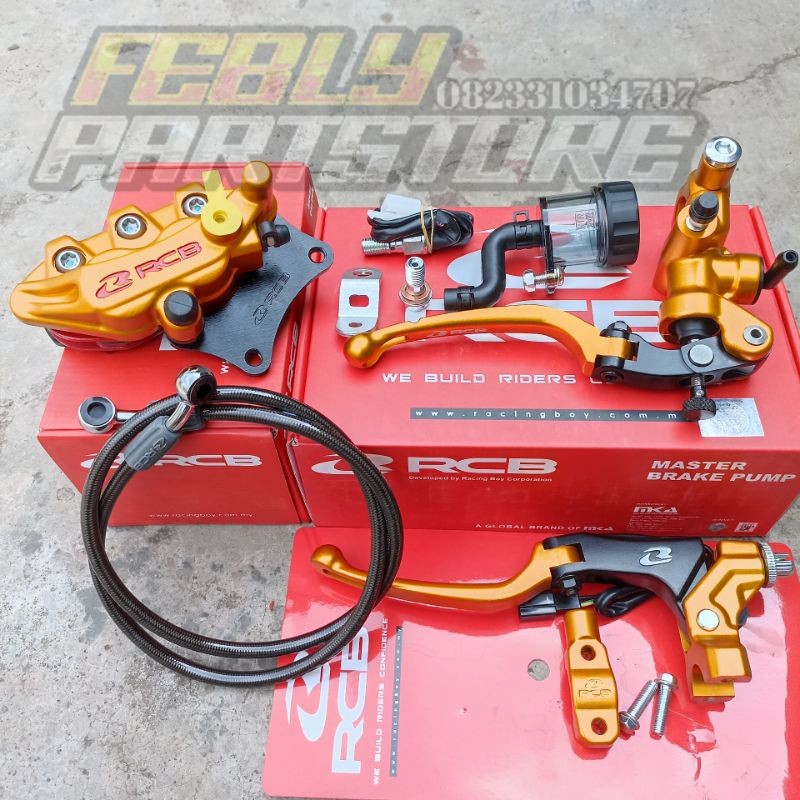 PAKET SET MASTER REM RCB S1 SET KOPLING S1 ORIGINAL KALIPER RCB S SERIES GOLD SELANG REM RCB TITANIU