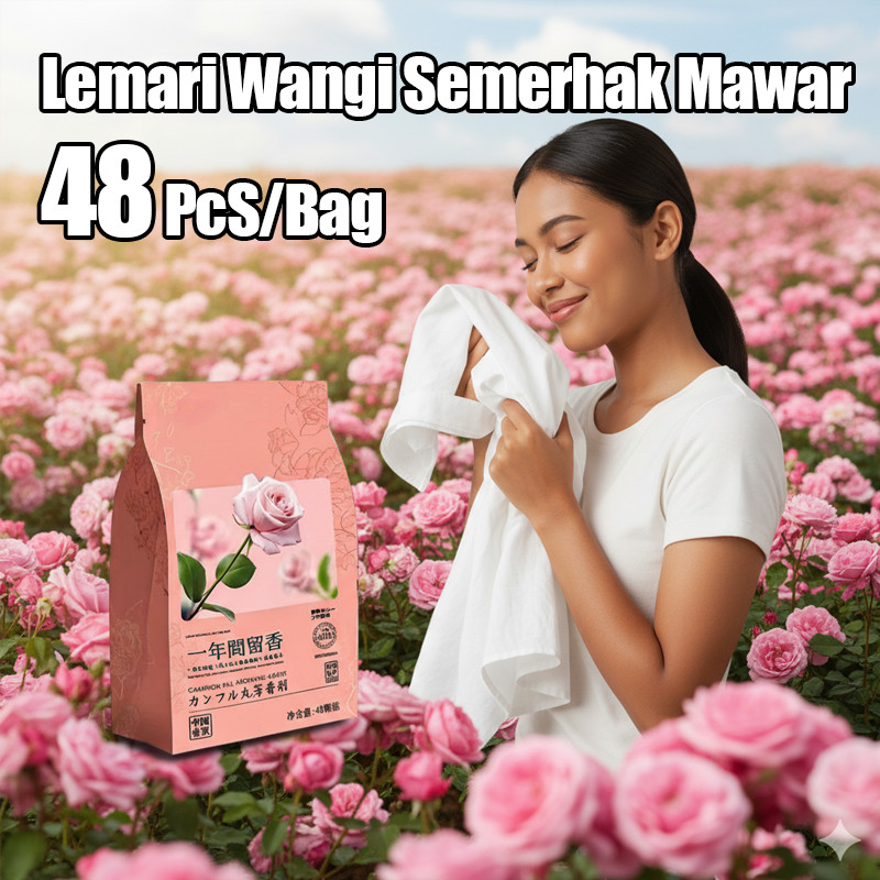 Kamper Wangi Lemari Pakaian Anti Jamur & Ngengat Sachet Pewangi Pakaian Rose 48pcs Aman untuk Ibu & 