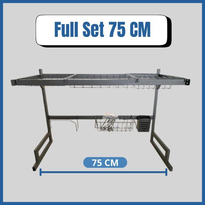 tysu.story Rak Dapur Cuci Piring Stainless Hitam Rak Piring Atas Wastafel Rak Pengering Piring - 75C