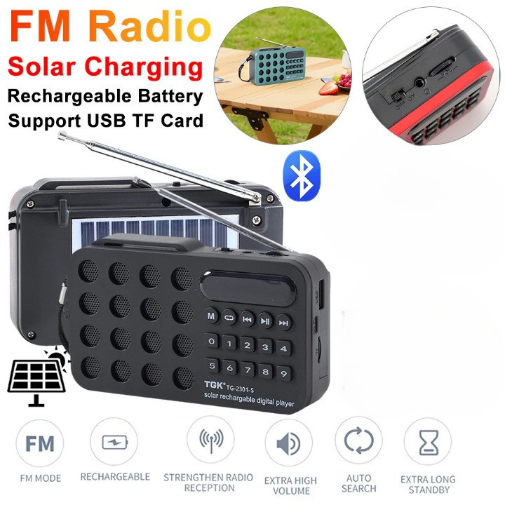 Radio Portable FM MW SW Bluetooth Solar Cell Rechargeable 800mAhCharger Tenaga Matahari Pocket Radio