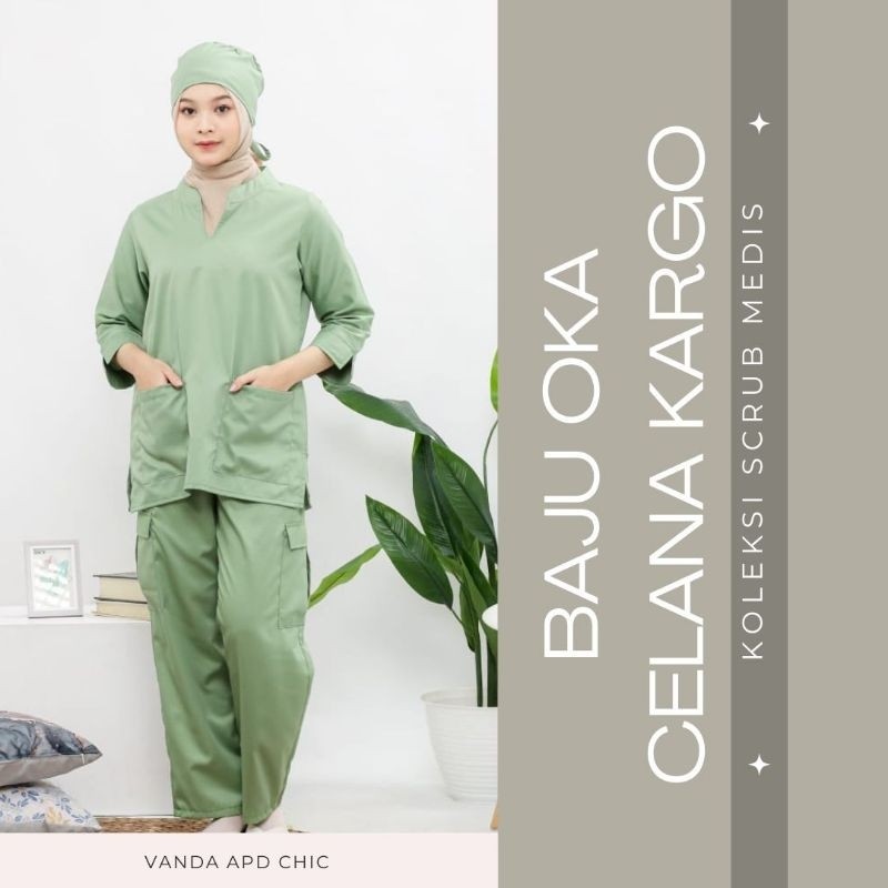 BAJU OKA LENGAN 3/4 CELANA CARGO/SCRUB MEDIS CELANA KARGO