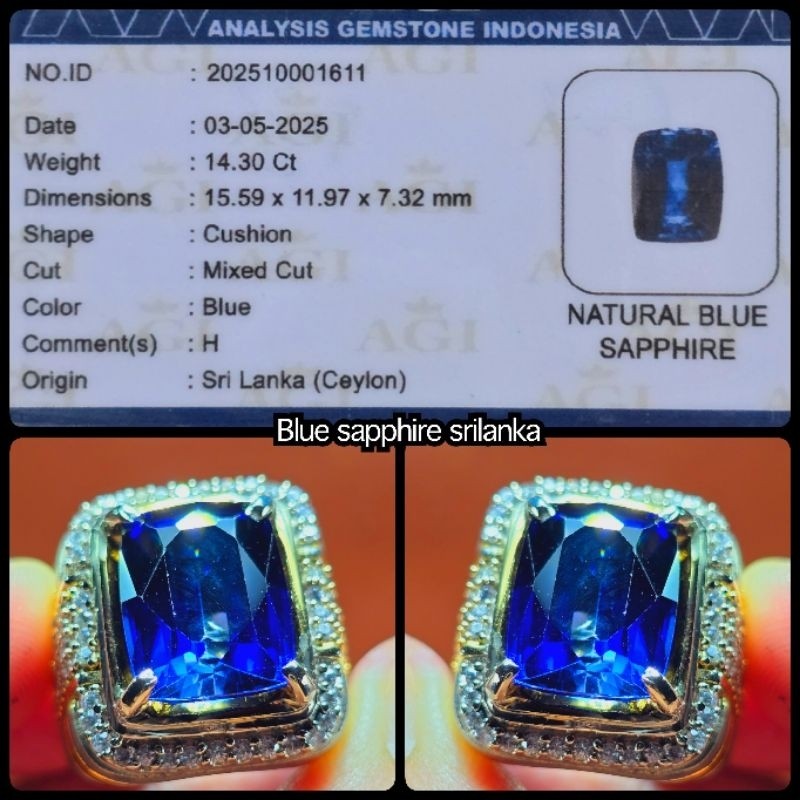 original batu permata blue sapphire srilanka jumbo + sertifikat lab