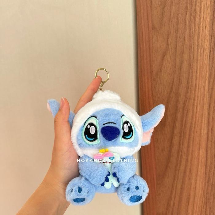 Gantungan keychain boneka plush stitch Biru Pink Ungu - Biru