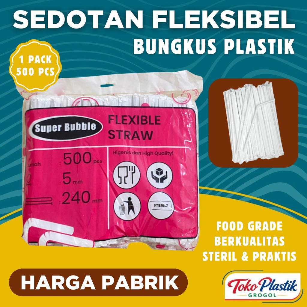 Sedotan plastik flexibel / Flexible Straw higienis bungkus kertas steril 5 mm 24 cm - Toko Plastik G