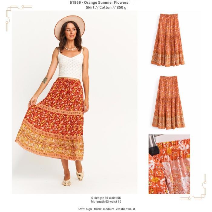 rok panjang cerah orange motif bunga summer rempel
