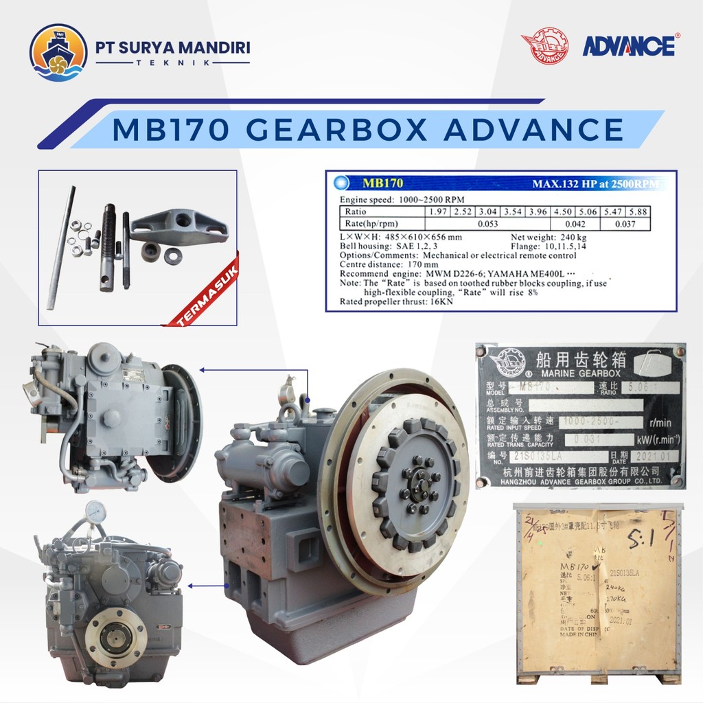MB170 GEARBOX KAPAL ADVANCE / MARINE GEARBOX MB170