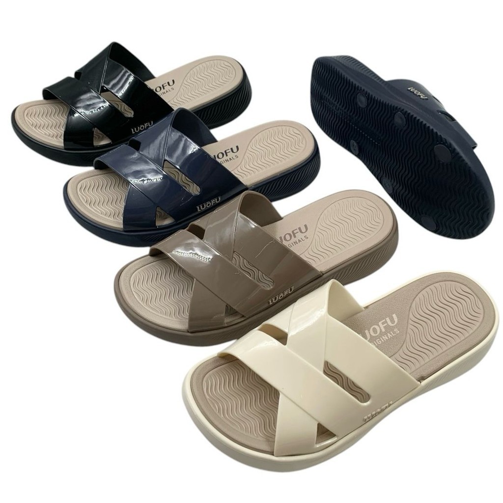 LUOFU Sandal Selop Silang Karet Wanita Import Empuk E7223-BRK4W (R3) Luofu Import