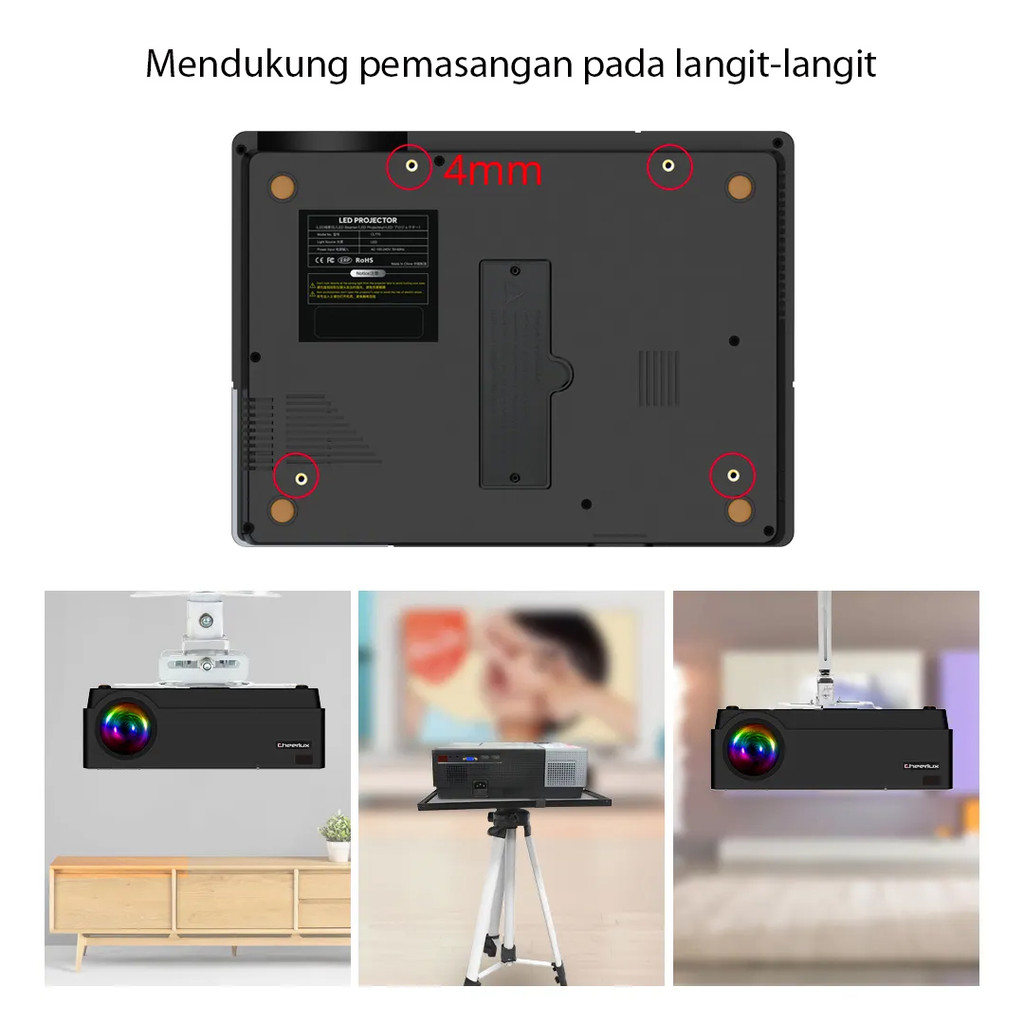 Proyektor CHEERLUX CL770 Android CHEERLUX CL770 WIFI 4000 Lumens Mirroring Laptop Ios/Android