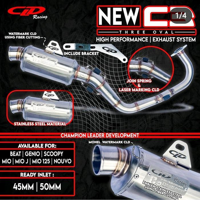 Knalpot CLD Racing type New C3 for Beat, Scoopy, Genio - Bulat Inlet 45, Beat Karbu/Fi