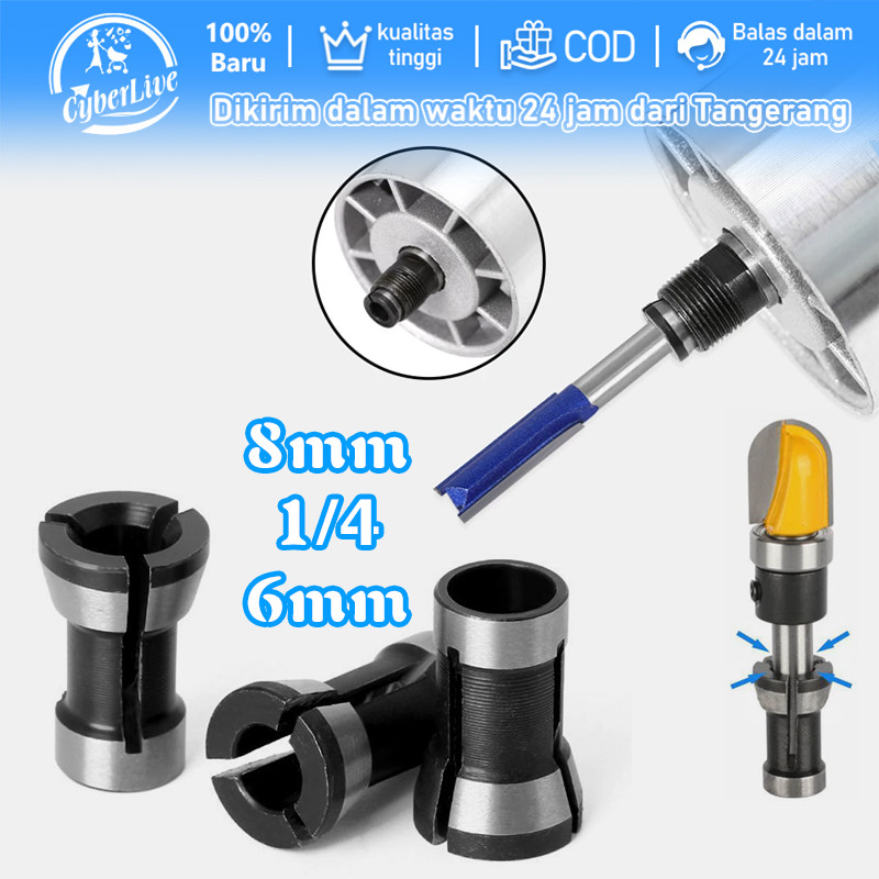 Adapter Collet Chuck 3pcs Mesin Router Adapter Ukiran Chuck Router Bit Collet 6/6.35/8mm Adapter Col