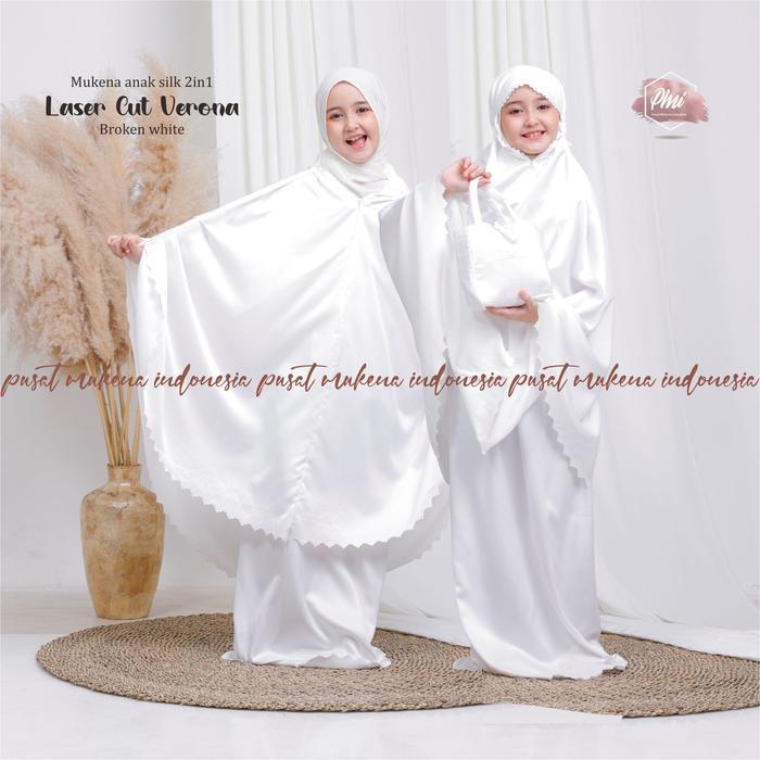Pusat Mukena Indonesia - Mukena Anak Laser Cut Verona - BROKEN WHITE