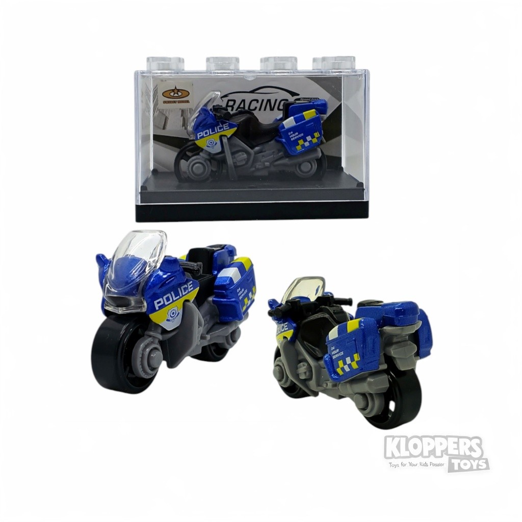 Diecast Motor Police Biru #2 - Mainan Kendaraan Motor Polisi - Kemasan Acrilic