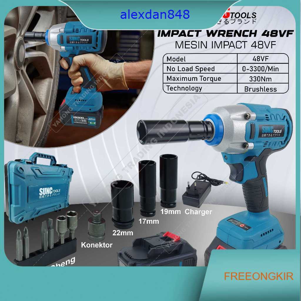 Mesin Impact Baterai Cordless Impact Wrench BRUSHLESS 48V 48VF SUNC TOOLS