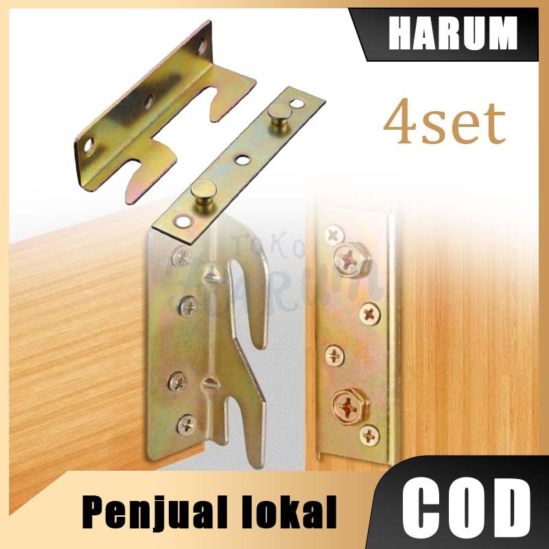 4pcs Hak Engsel Dipan Bed Hinges Braket Dipan Siku Bed Fitting Hak Ranjang Siku Ranjang Plus Baut un