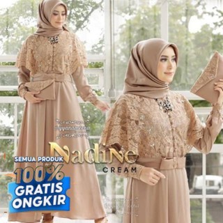 dress MOCCA -Viral brokat Gamis kekinian 2026 kombinasi polos  desain modern dan mewah mutif terbaru