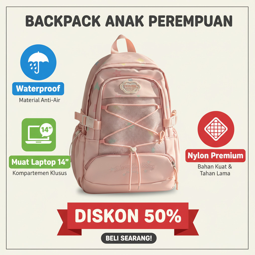 Tas Ransel Wanita Lucu & Multifungsi | Muat Laptop 14 Inch Anti Air Premium
