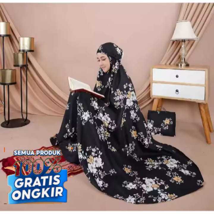 Mukena Dewasa Bahan Adem 2 in 1 Motif Bunga Mukena Bali Traveling Mini Pouch- pakaian wanita lainnya