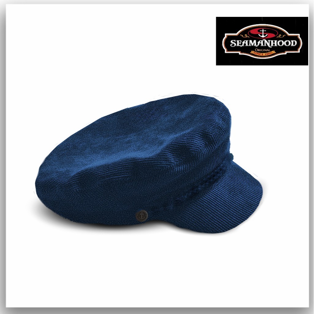 Original Topi Fisherman/ Fiddler Cap/ Topi Kapten/ Topi Sailor/ Baret / Topi Pelaut Corduroy Navy