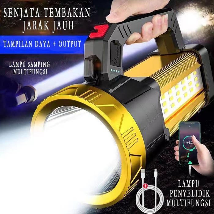 Joy In  Senter LED Super Terang Jarak Jauh 3 Mode Senter Camping Jumbo Multifungsi 48W IPX6 Waterpro