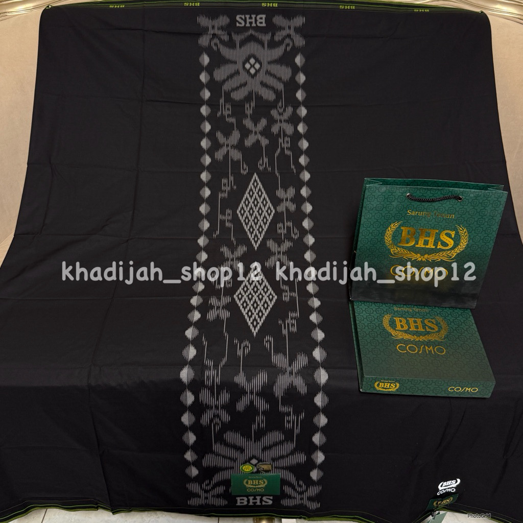 SARUNG BHS COSMO POLOS WARNA PUTIH TUMPAL BHS HITAM TUMPAL