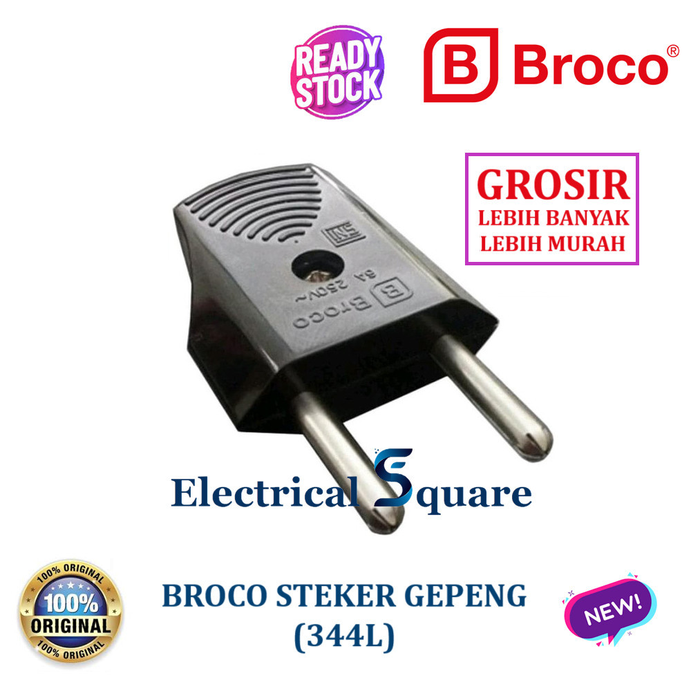 (GROSIR) Steker Gepeng Broco Hitam 344L - Colokan Biasa Black - Original SNI Ori